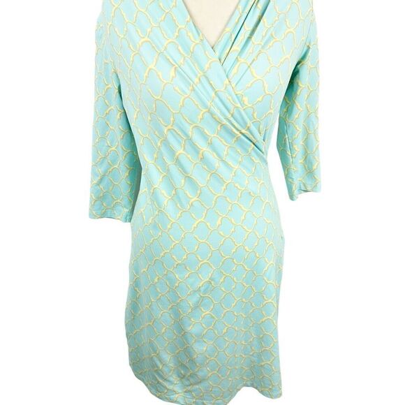 J. McLaughlin Blue Gold Scroll Print Catalina Cloth Wrap Panama Dress Size S - Picture 3 of 10